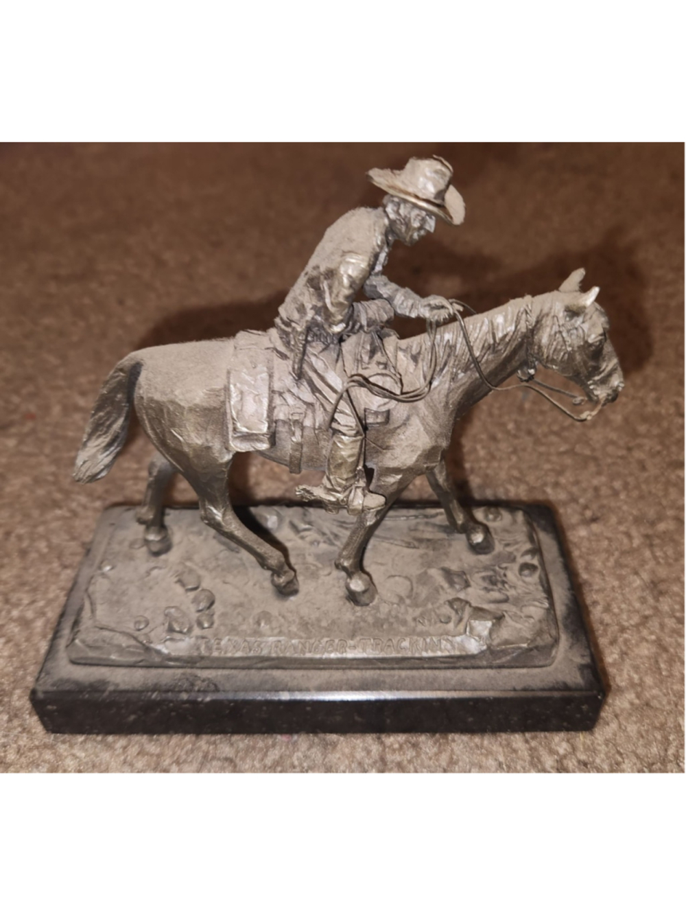 Texas Ranger Tracking Pewter Sculpture Philip Kraczkowski 1972 Marble